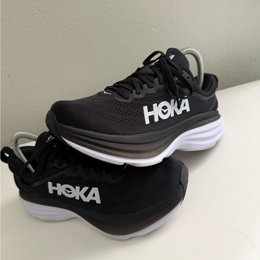 Hoka Bondi 8 Black and White Athletic Sneakers - Picture 2 of 10